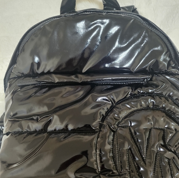 MICHAEL KORS Rae Medium Quilted Shiny Black Metallic Cotton Blend Backpack - Picture 6 of 9